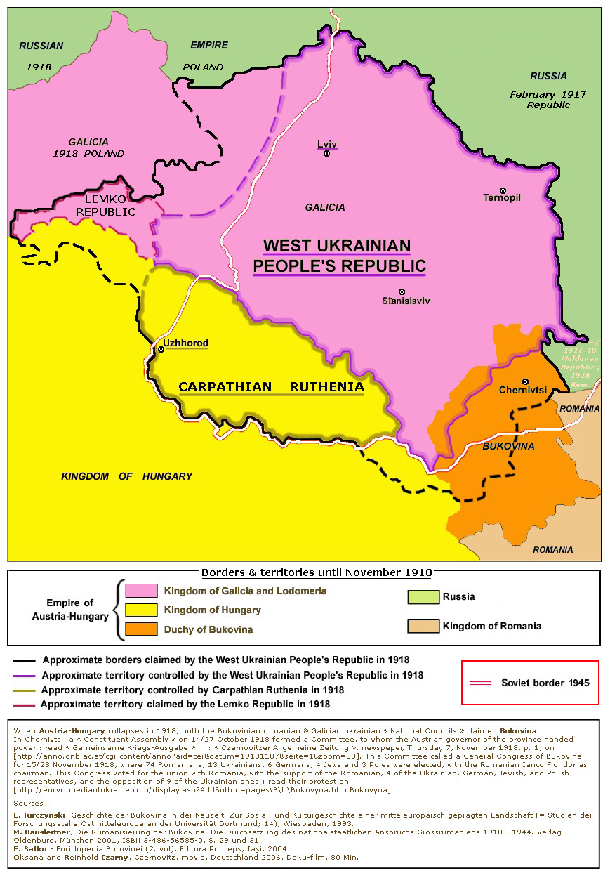 Mapa Zachodnioukraińskiej Republiki Ludowej (1918-1919) (www.wikipedia.org)