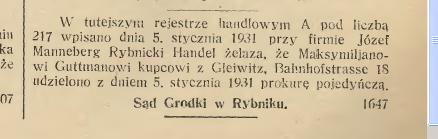 Manneberg 1931 Gazeta Urzedowa